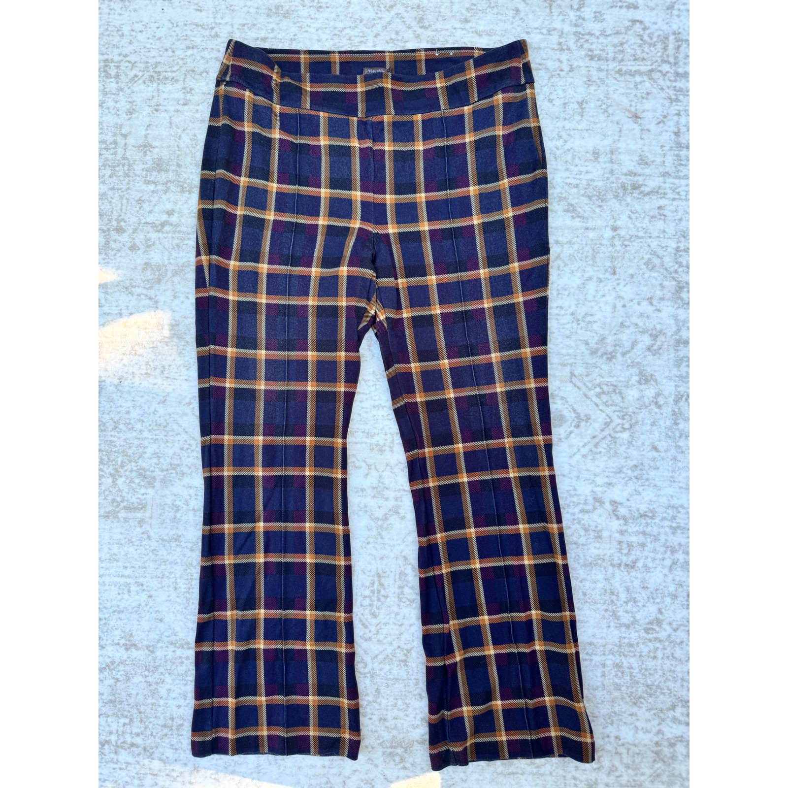 J.Mclaughlin Womens Xl Plaid Pull On Pants Navy Orange Purple Straight Leg Xl